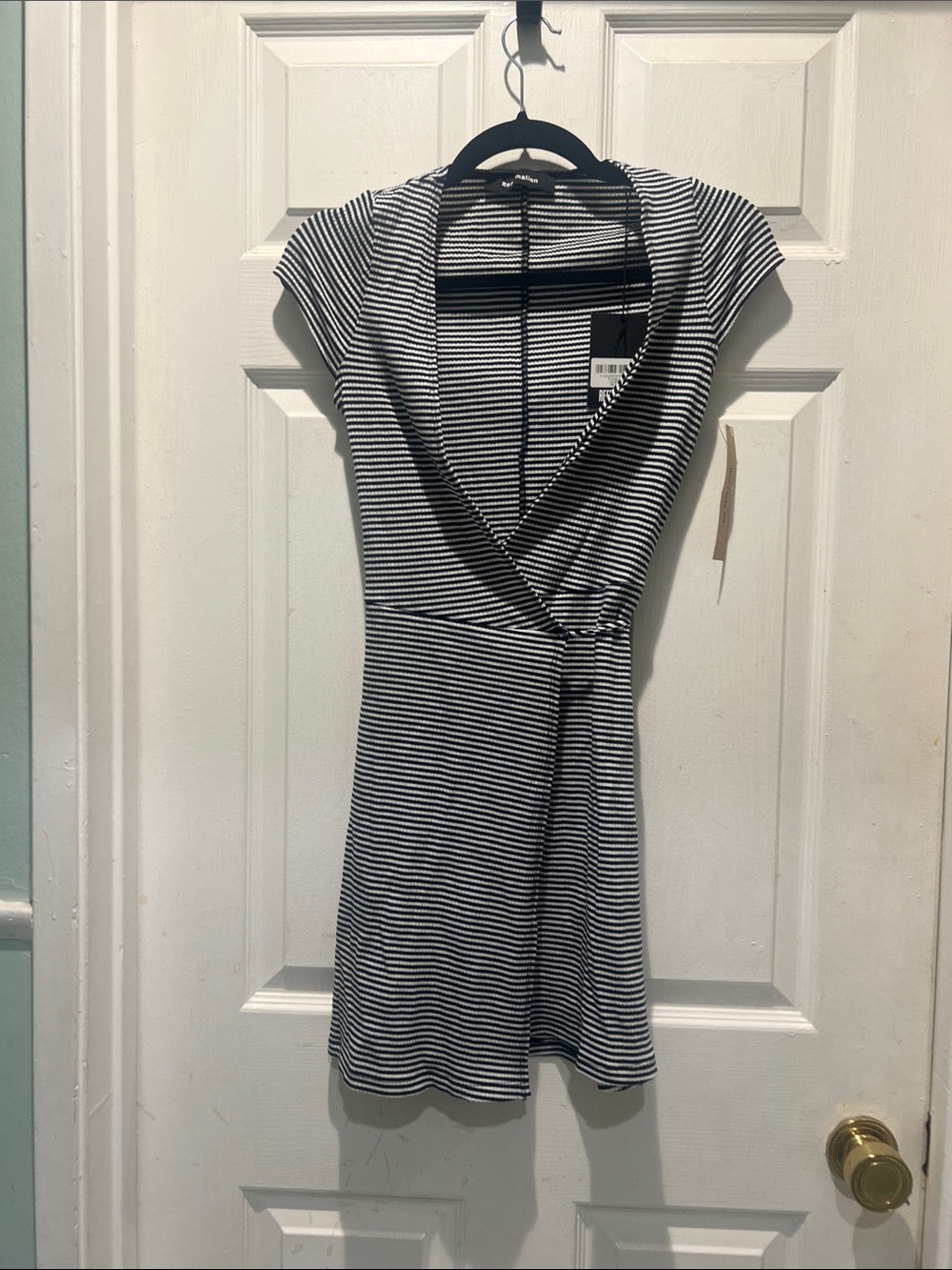 Reformation Black and White Striped Wrap Midi Dress NWT